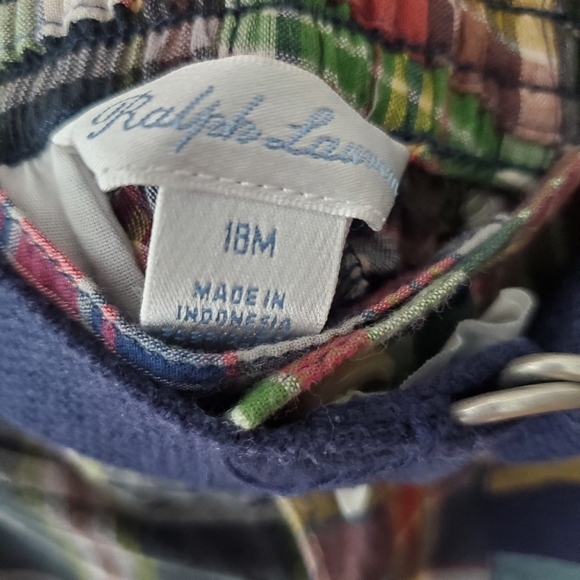 EUC Ralph Lauren Plaid Shorts with Navy Blue Belt 18M Baby Toddler Boy - Picture 3 of 5